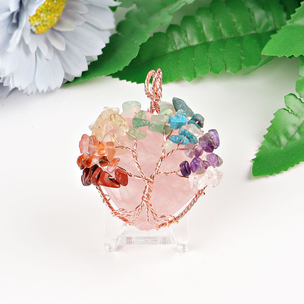 2-inch Chakra Tree of Life Pendant with Wire Wrapped Heart