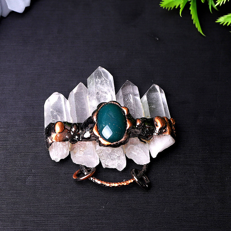 2-Inch Clear Quartz with Green Jade Pendant for DIY Jewelry