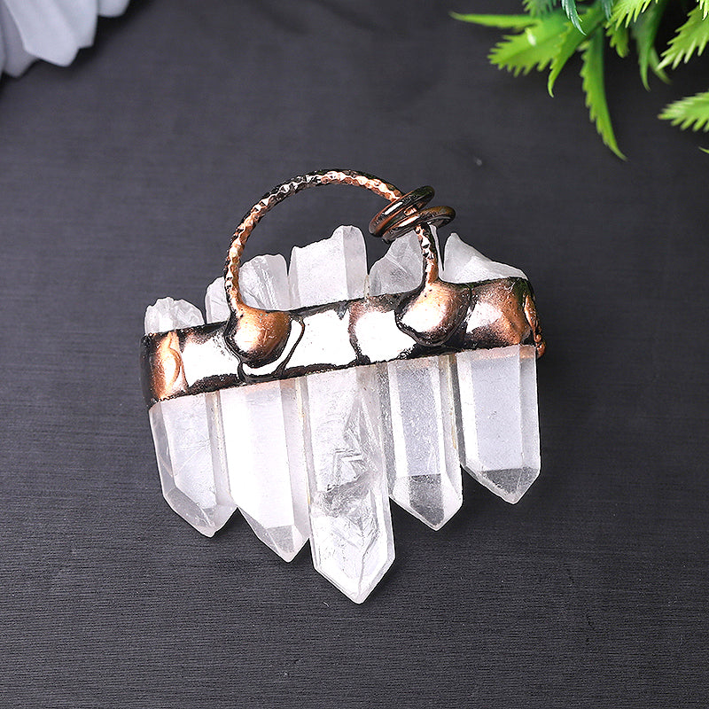2-Inch Clear Quartz with Green Jade Pendant for DIY Jewelry