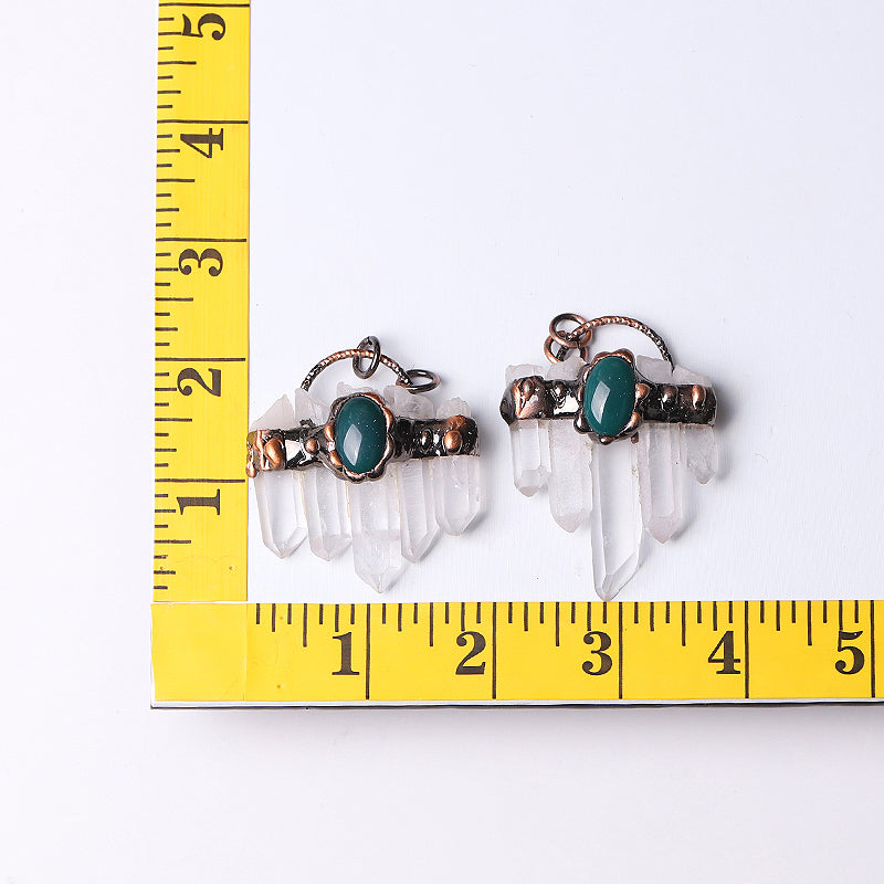 2-Inch Clear Quartz with Green Jade Pendant for DIY Jewelry