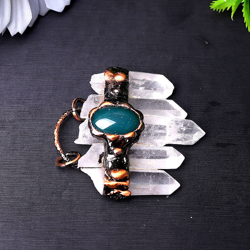 2-Inch Clear Quartz with Green Jade Pendant for DIY Jewelry