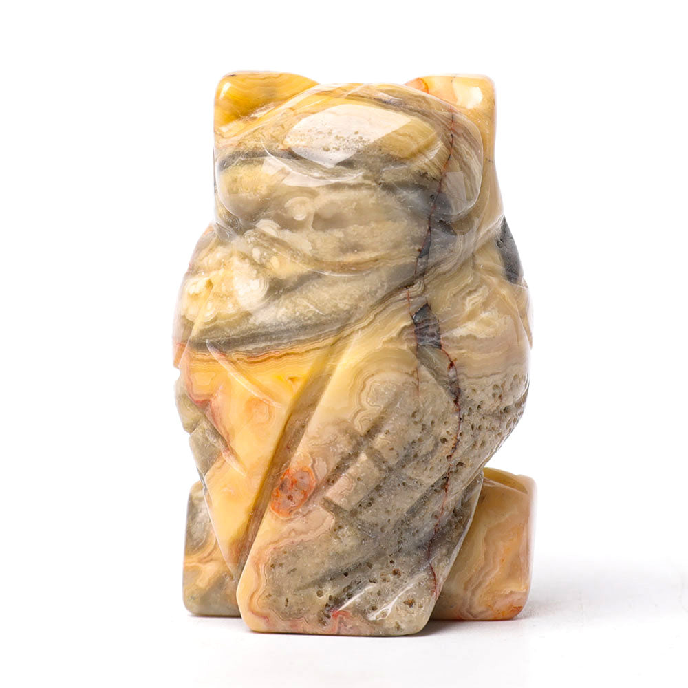 2-inch Crazy Agate Owl Figurine for Wisdom & Decor