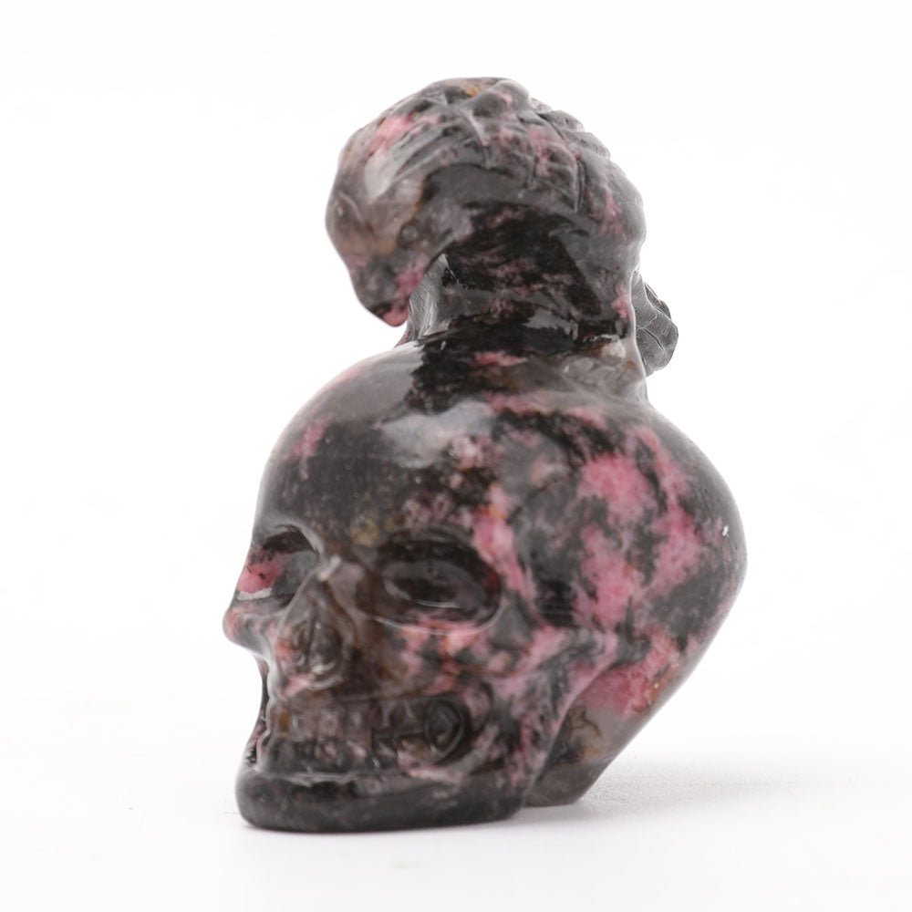 2 Inch Crystal Skull Carving in Kiwi Jasper, Rhodonite & Obsidian