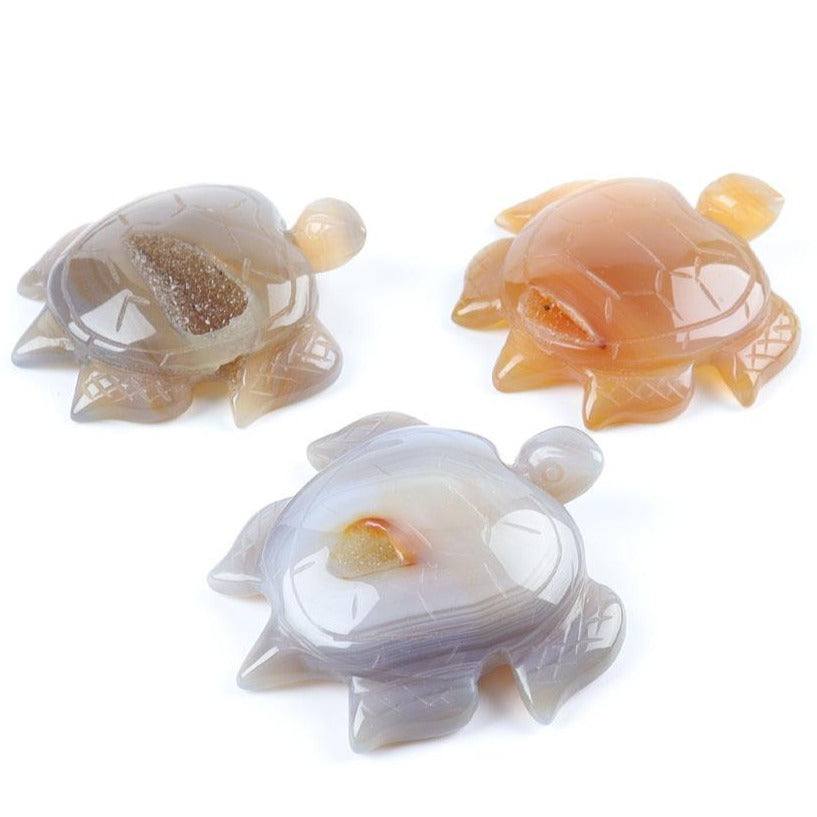 2-Inch Druzy Agate Crystal Turtle Carving Figurine