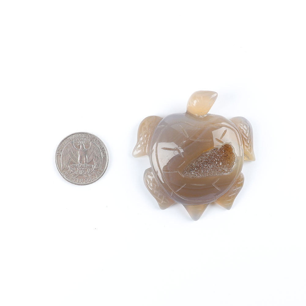2-Inch Druzy Agate Crystal Turtle Carving Figurine