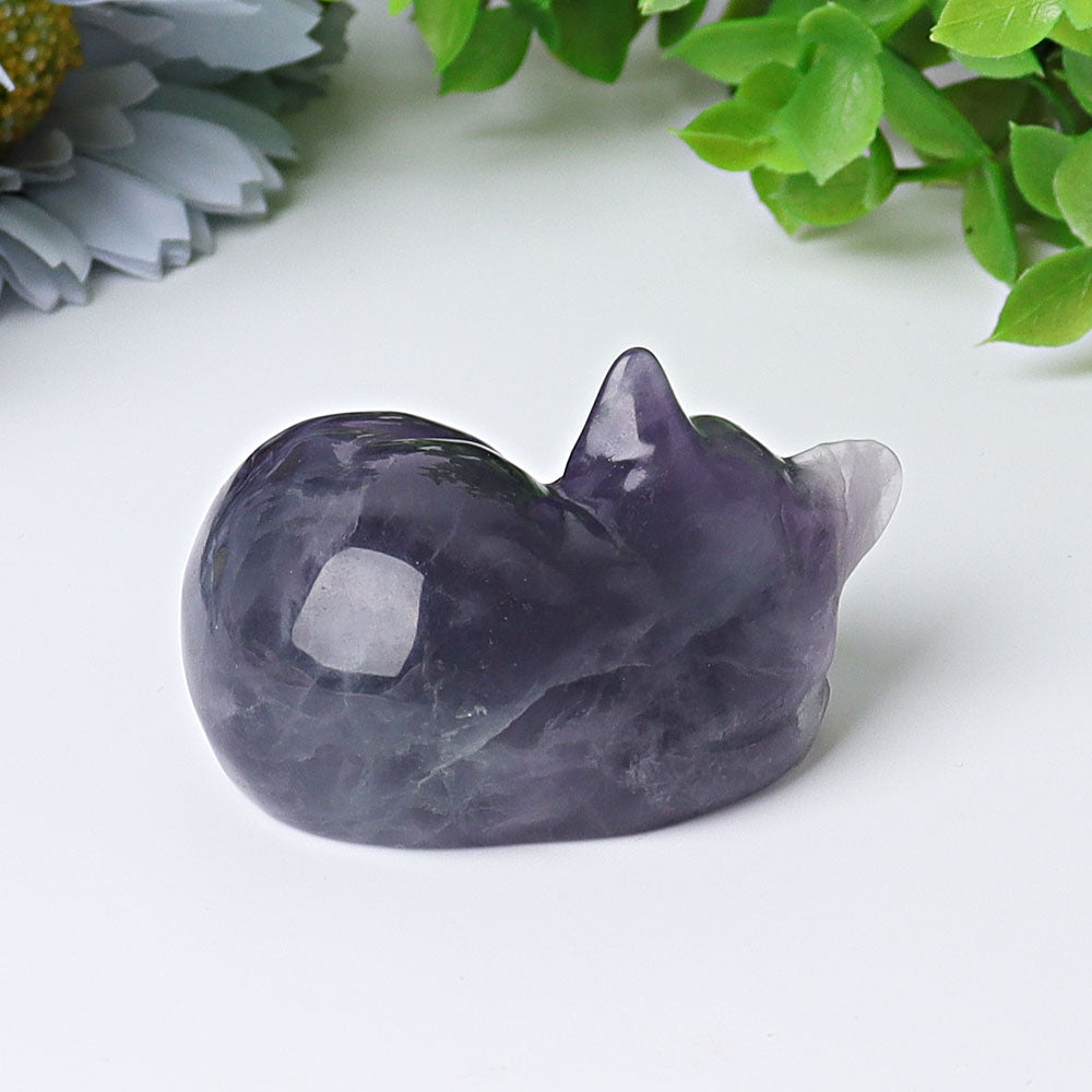 2 inch Fluorite Sleeping Cat Crystal Carving Figurine