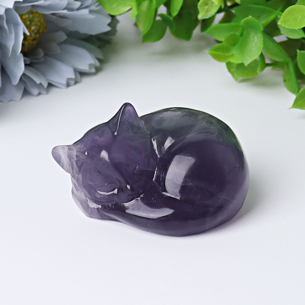 2 inch Fluorite Sleeping Cat Crystal Carving Figurine