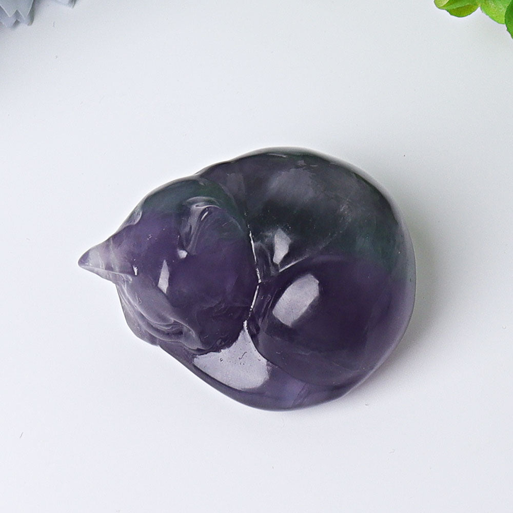 2 inch Fluorite Sleeping Cat Crystal Carving Figurine