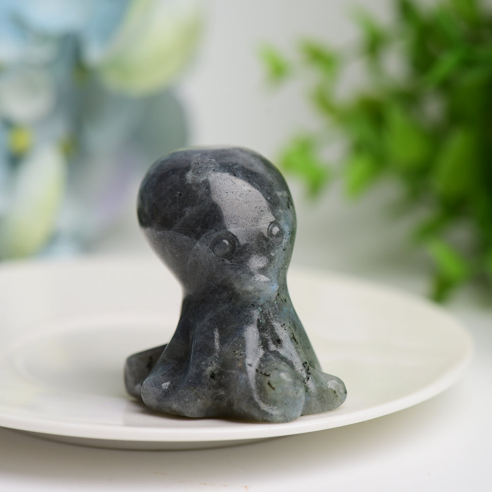 2-Inch Labradorite Opalite Octopus Crystal Carving