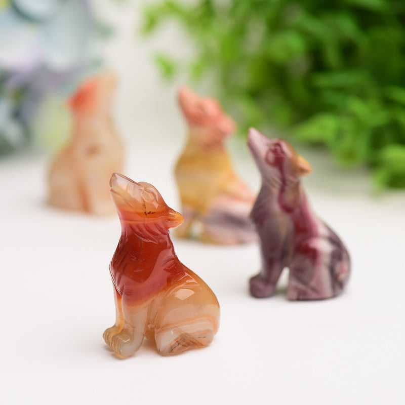 2-inch Mookite & Carnelian Wolf Crystal Carvings