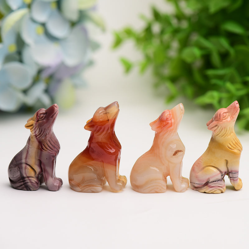 2-inch Mookite & Carnelian Wolf Crystal Carvings