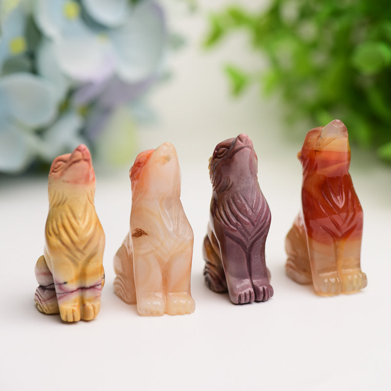 2-inch Mookite & Carnelian Wolf Crystal Carvings