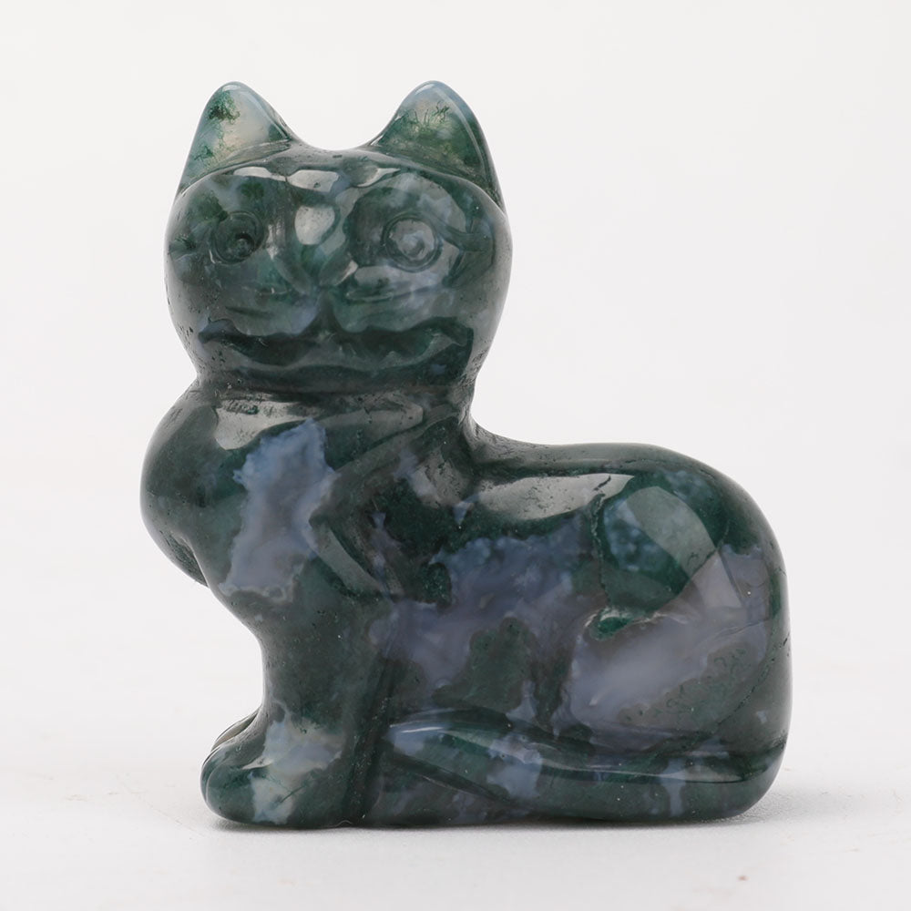 2-Inch Moss Agate Cat Carving Figurine