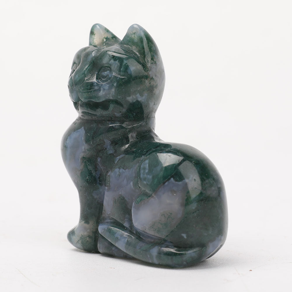2-Inch Moss Agate Cat Carving Figurine