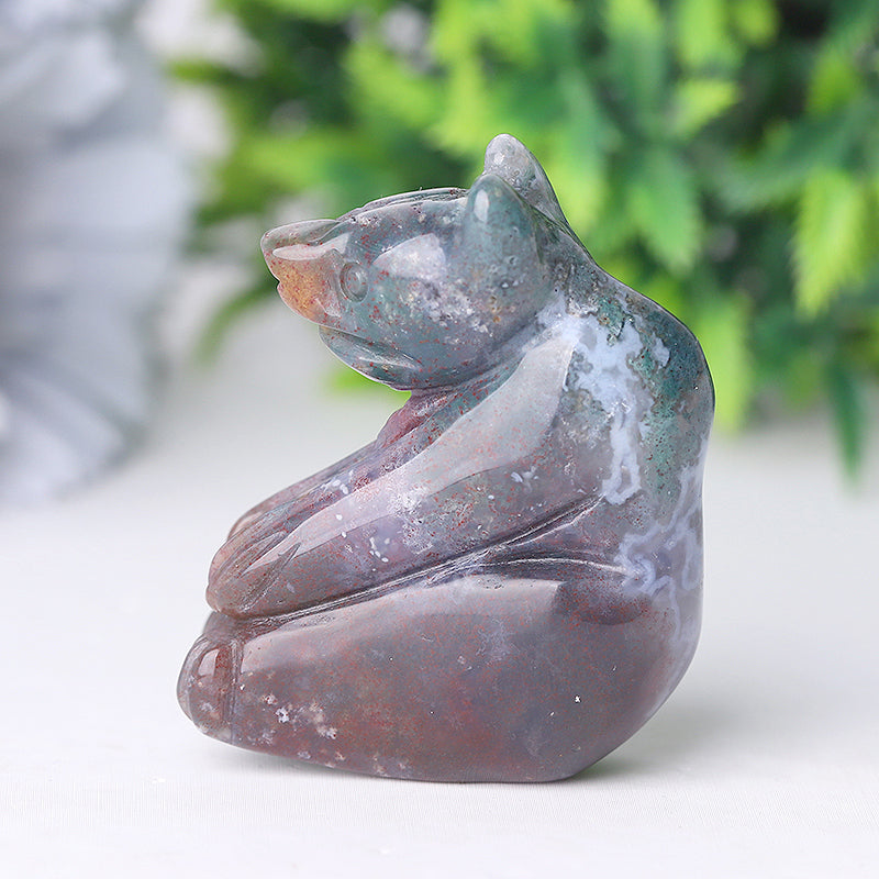 2 inch Moss Agate Crystal Bear Carving - Healing Totem
