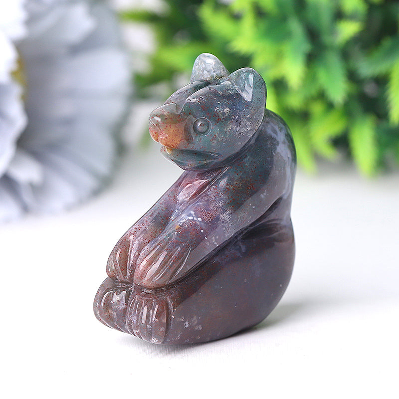 2 inch Moss Agate Crystal Bear Carving - Healing Totem