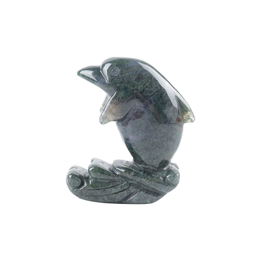 2-inch Moss Agate Crystal Dolphin Figurine for Healing