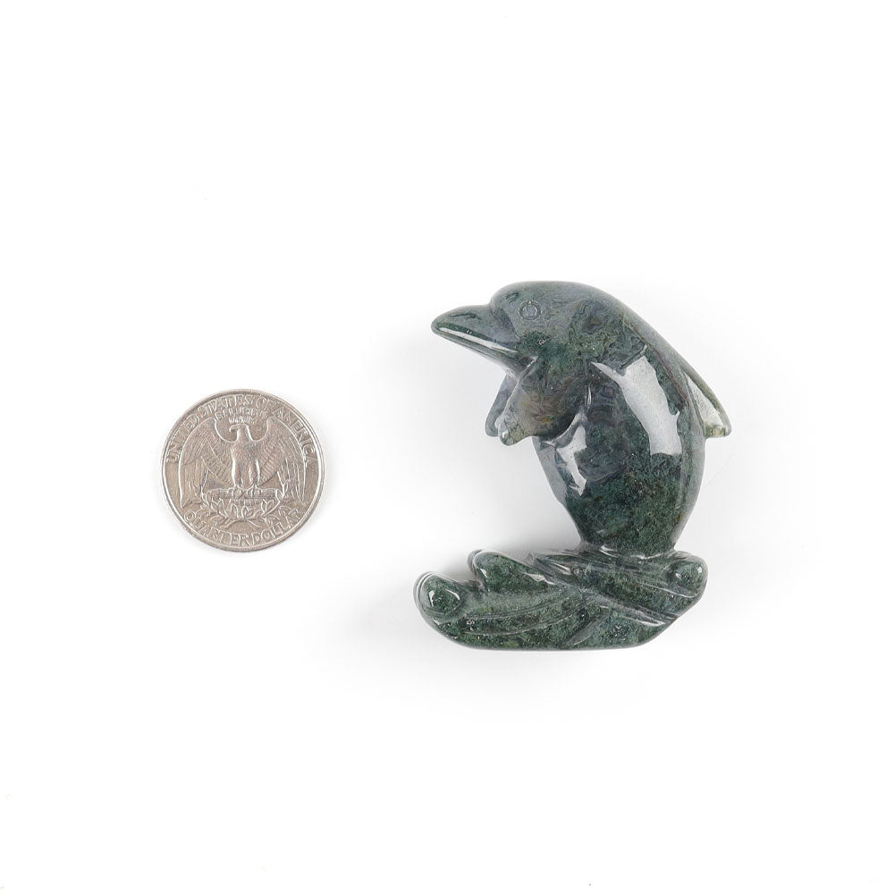 2-inch Moss Agate Crystal Dolphin Figurine for Healing
