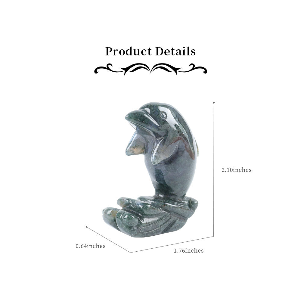 2-inch Moss Agate Crystal Dolphin Figurine for Healing