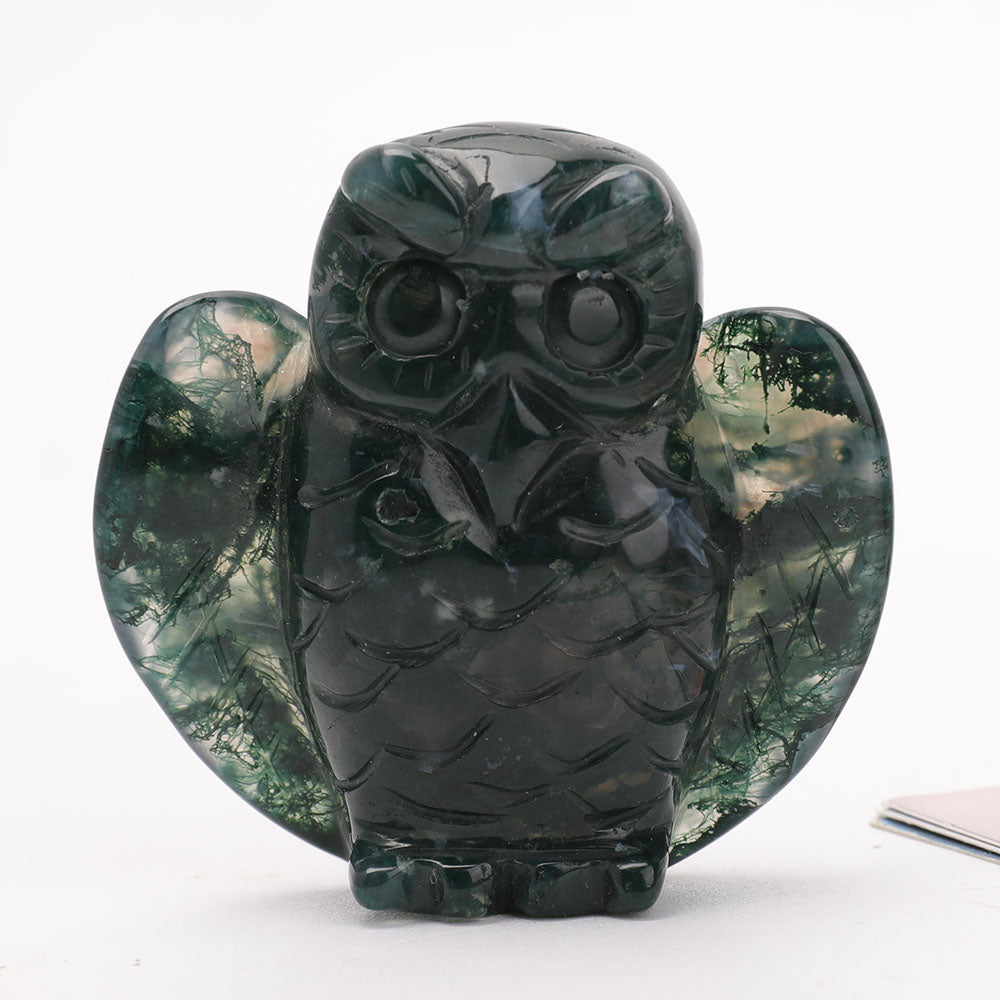 2 inch Moss Agate Crystal Owl Carving for Wisdom