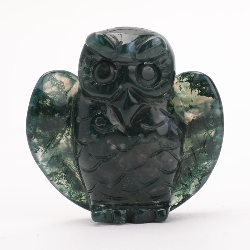 2 inch Moss Agate Crystal Owl Carving for Wisdom