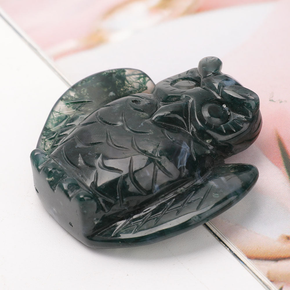 2 inch Moss Agate Crystal Owl Carving for Wisdom