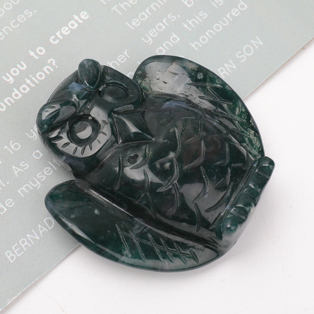 2 inch Moss Agate Crystal Owl Carving for Wisdom