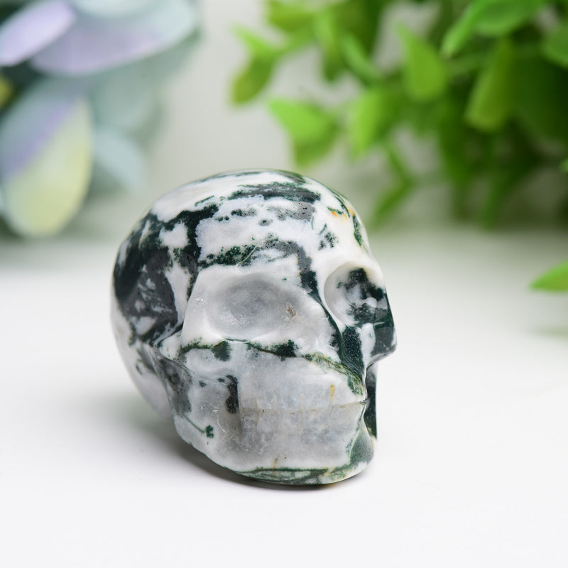 2 Inch Moss Agate Crystal Skull Figurine for Healing