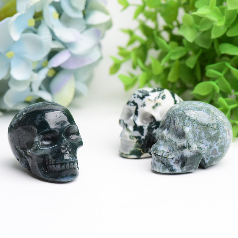 2 Inch Moss Agate Crystal Skull Figurine for Healing