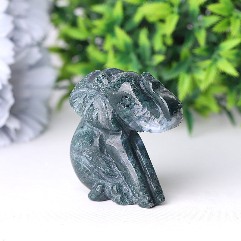 2 inch Moss Agate Elephant Crystal Carving for Healing