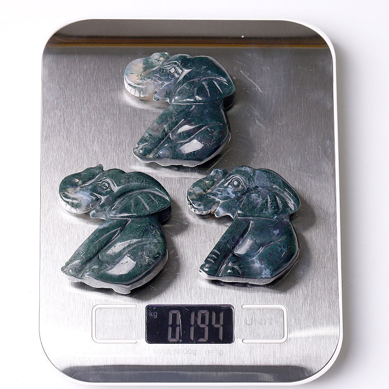 2 inch Moss Agate Elephant Crystal Carving for Healing