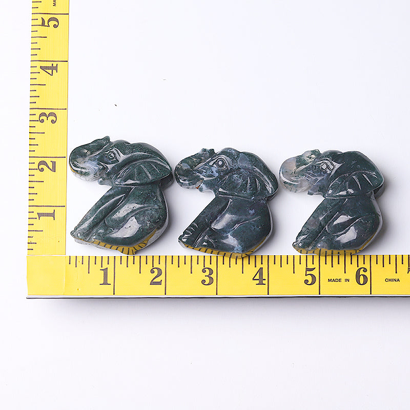 2 inch Moss Agate Elephant Crystal Carving for Healing