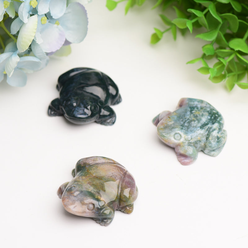 2 inch Moss Agate Frog Crystal Carving Figurine