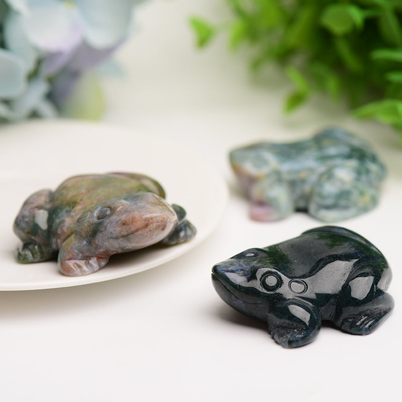 2 inch Moss Agate Frog Crystal Carving Figurine
