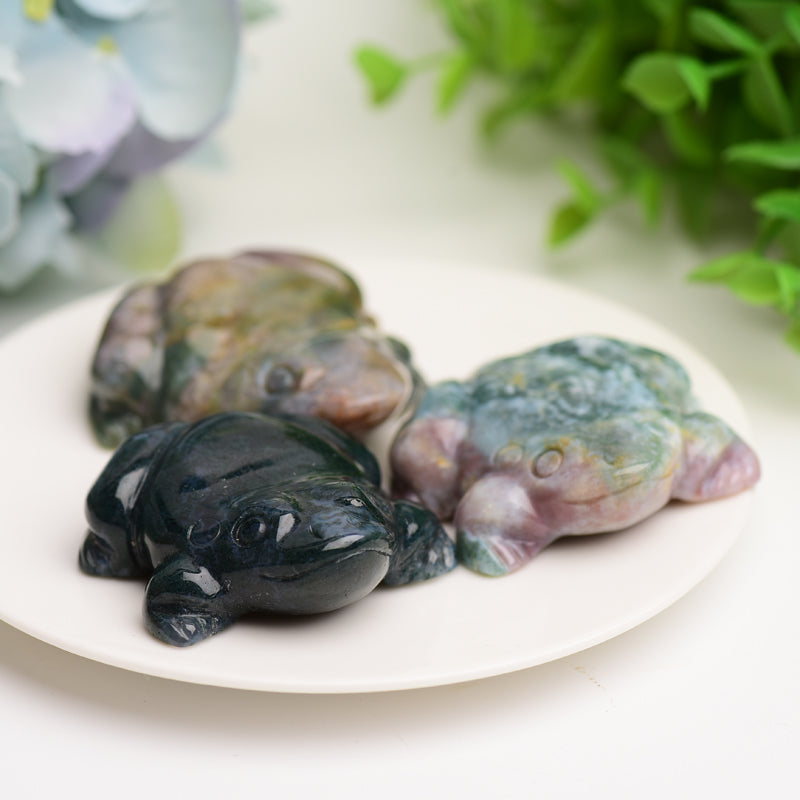 2 inch Moss Agate Frog Crystal Carving Figurine