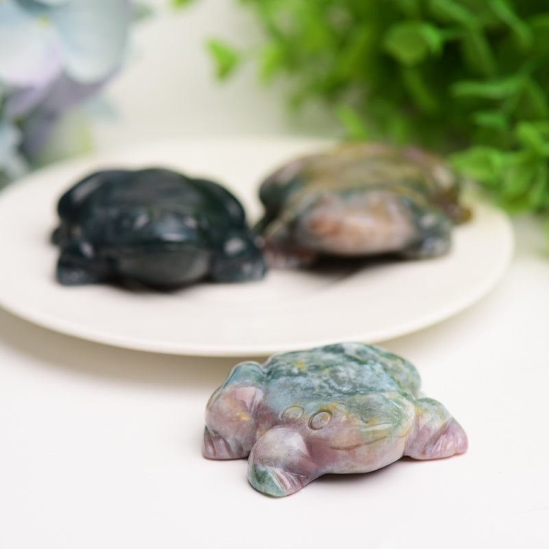 2 inch Moss Agate Frog Crystal Carving Figurine