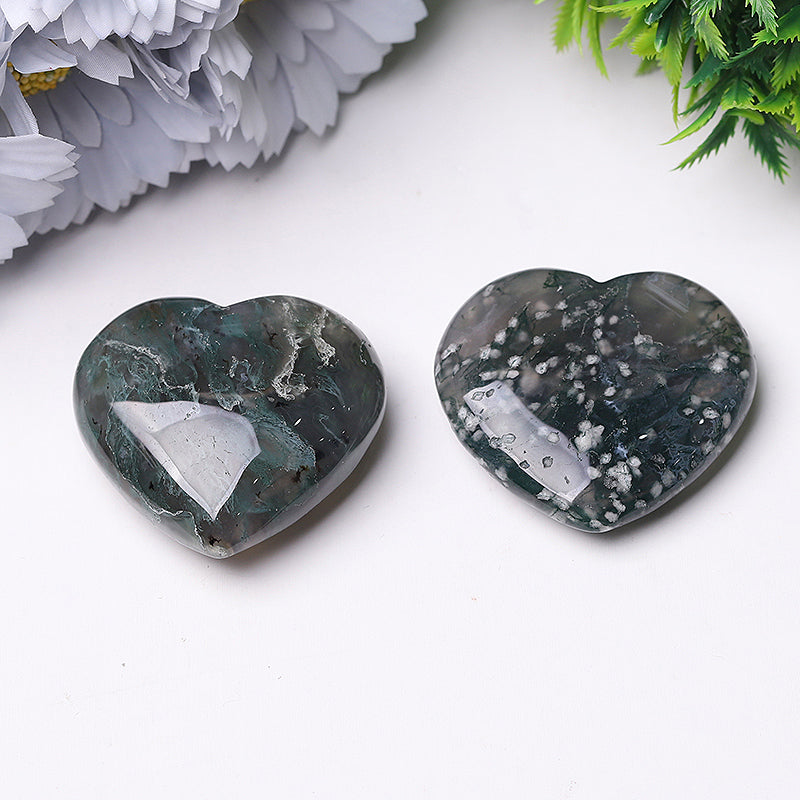 2 Inch Moss Agate Heart Crystal Carving for Healing
