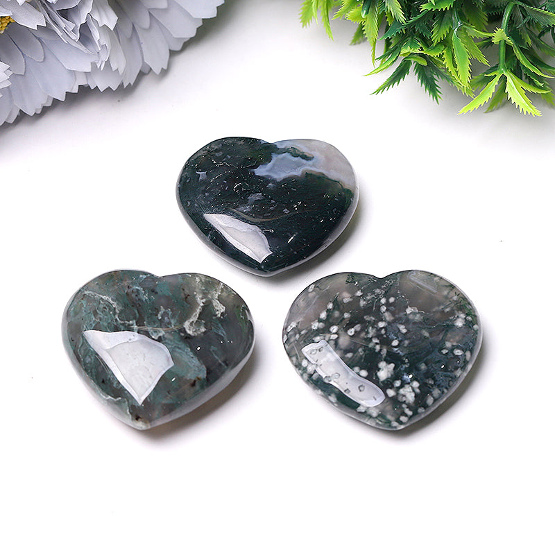 2 Inch Moss Agate Heart Crystal Carving for Healing