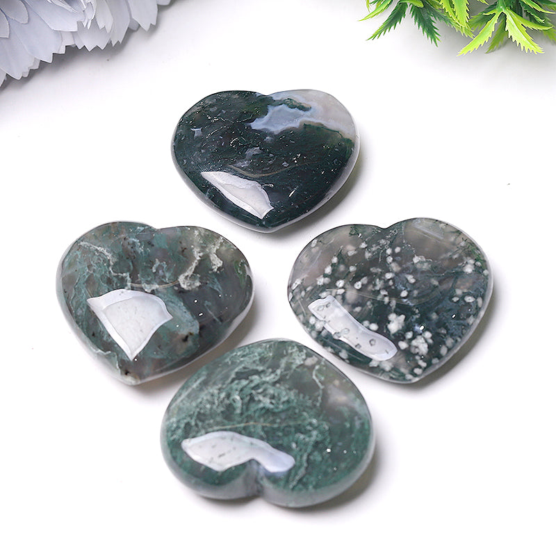 2 Inch Moss Agate Heart Crystal Carving for Healing