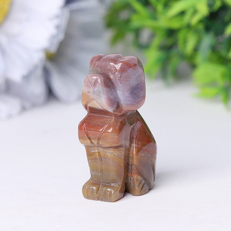 2 Inch Ocean Jasper Carved Dog Figurine for Travel Protection