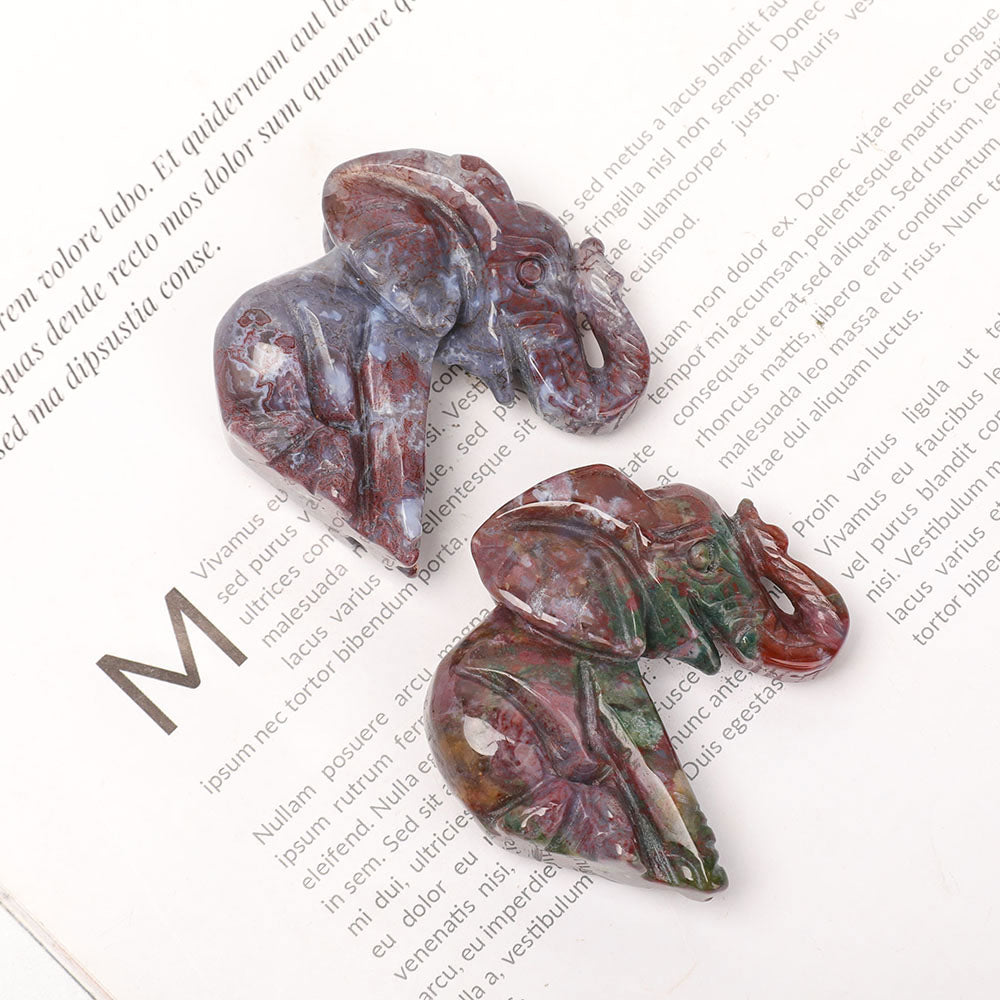 2-Inch Ocean Jasper Elephant Crystal Carving, Healing Figurine