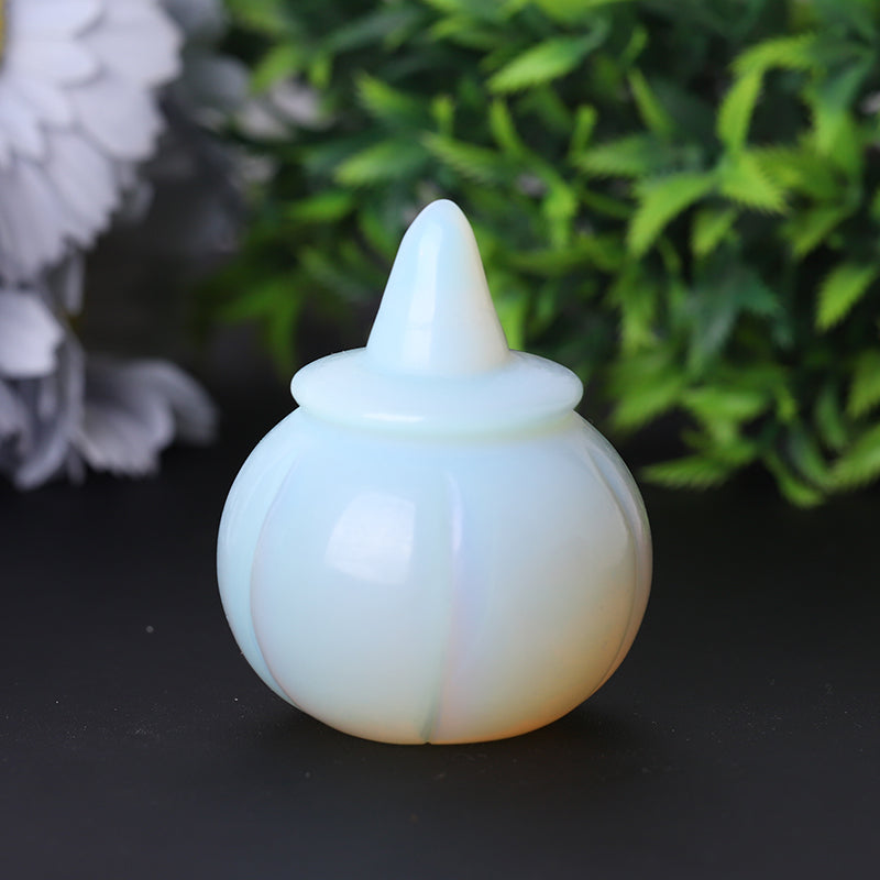 2-Inch Opalite Pumpkin Crystal Figurine with Carvings