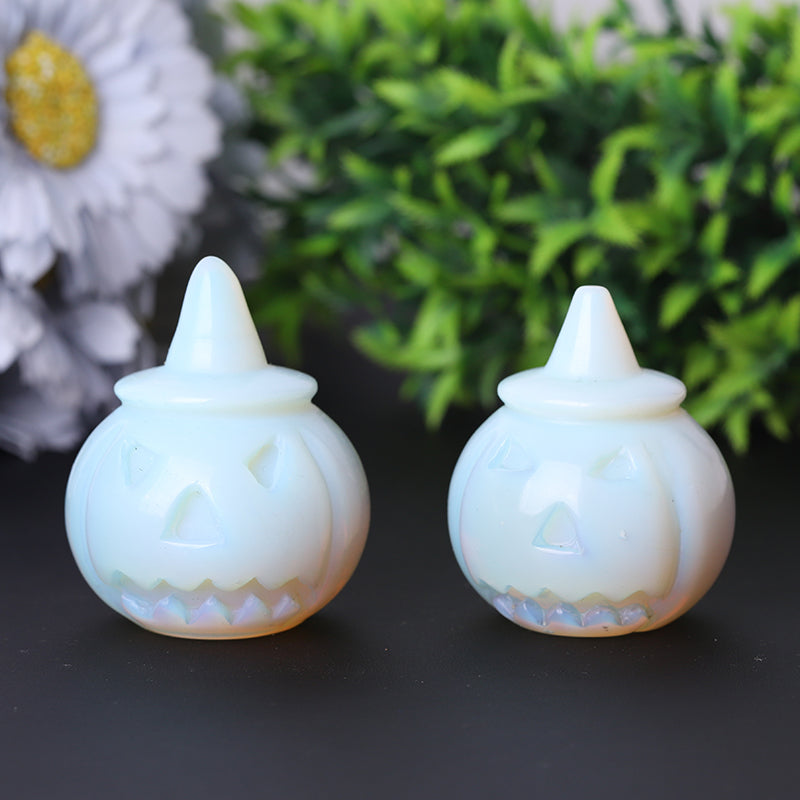 2-Inch Opalite Pumpkin Crystal Figurine with Carvings