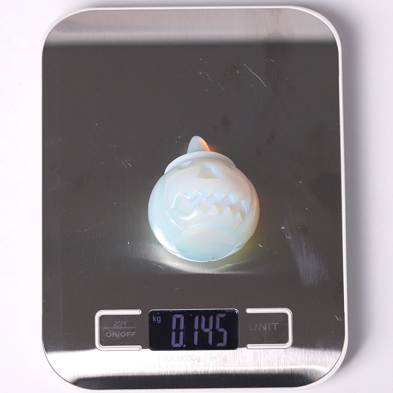 2-Inch Opalite Pumpkin Crystal Figurine with Carvings