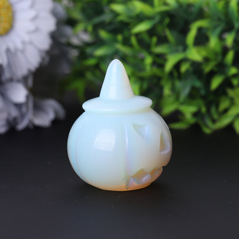 2-Inch Opalite Pumpkin Crystal Figurine with Carvings