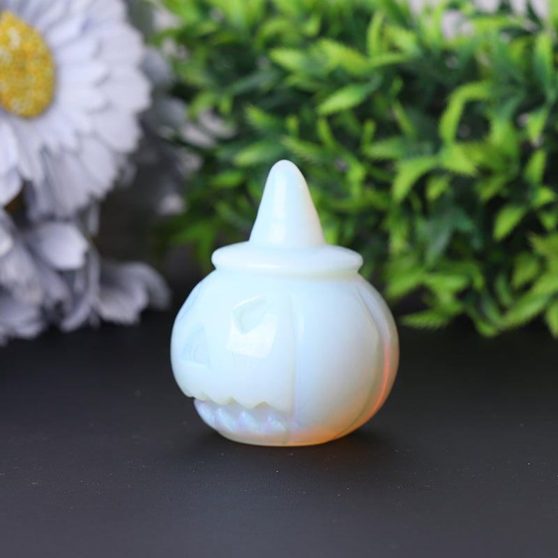 2-Inch Opalite Pumpkin Crystal Figurine with Carvings