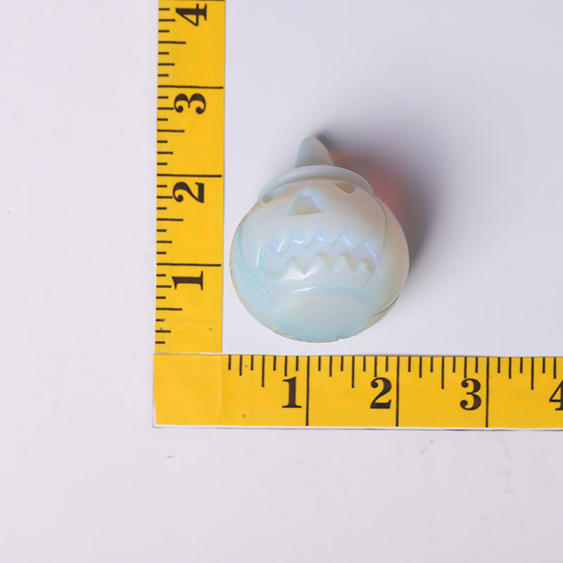 2-Inch Opalite Pumpkin Crystal Figurine with Carvings