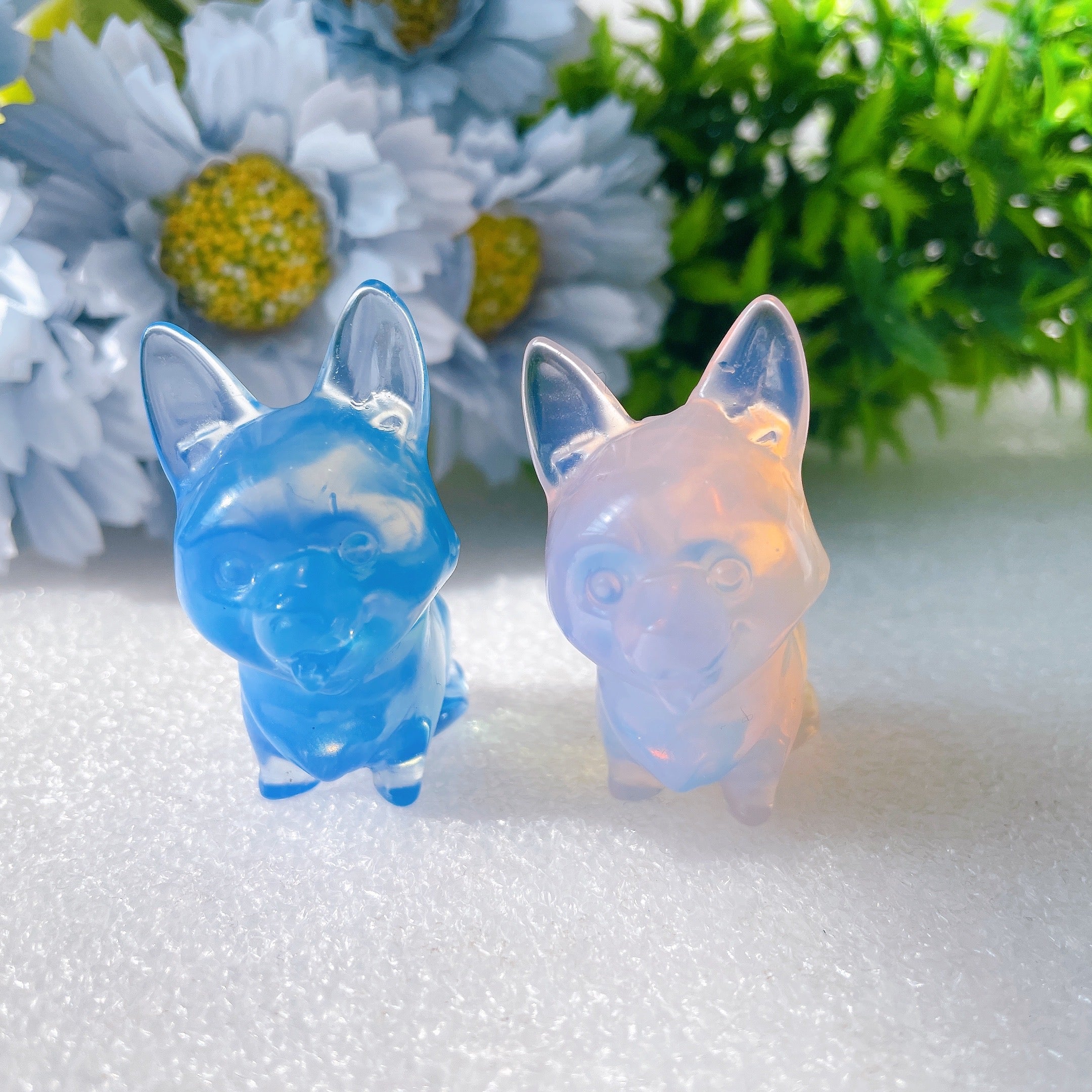 2 inch Pink & Blue Opalite Crystal Dog Figurines
