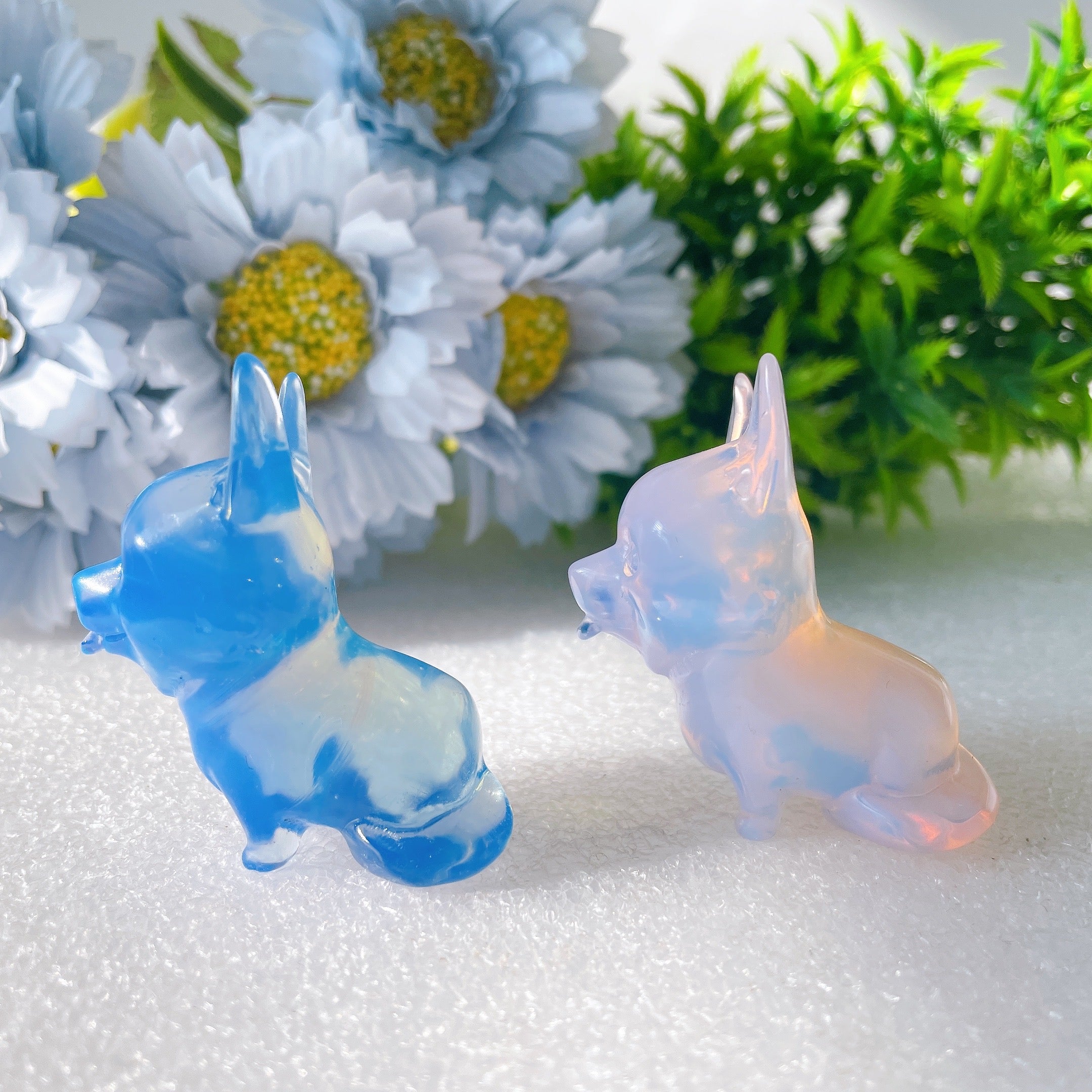 2 inch Pink & Blue Opalite Crystal Dog Figurines