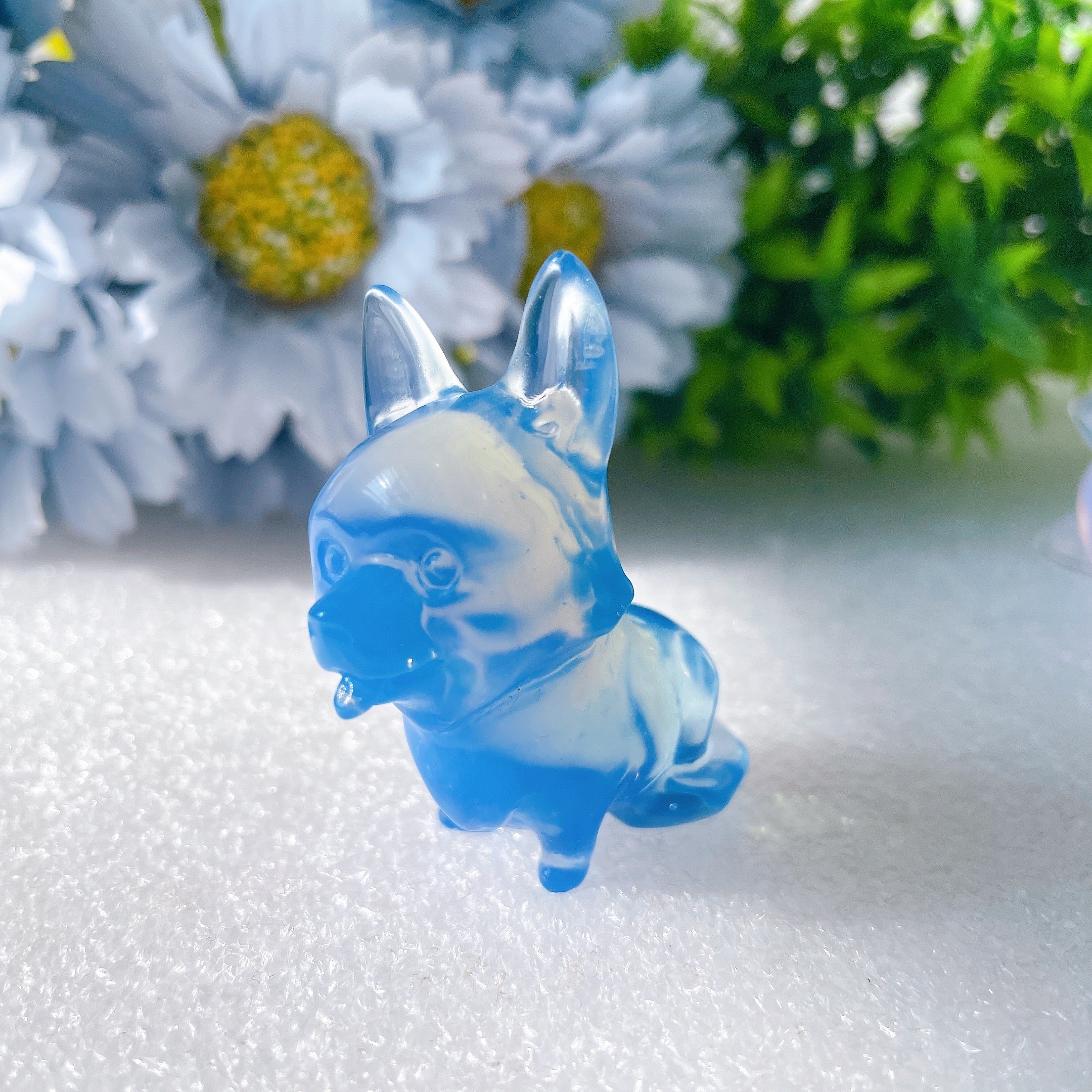 2 inch Pink & Blue Opalite Crystal Dog Figurines